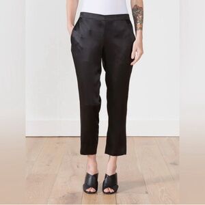 6397 Black Satin 100% Silk Pull On Pants Size Small
